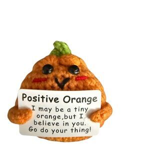 Handmade Mini Orange Crochet Toy with Encouragement Card